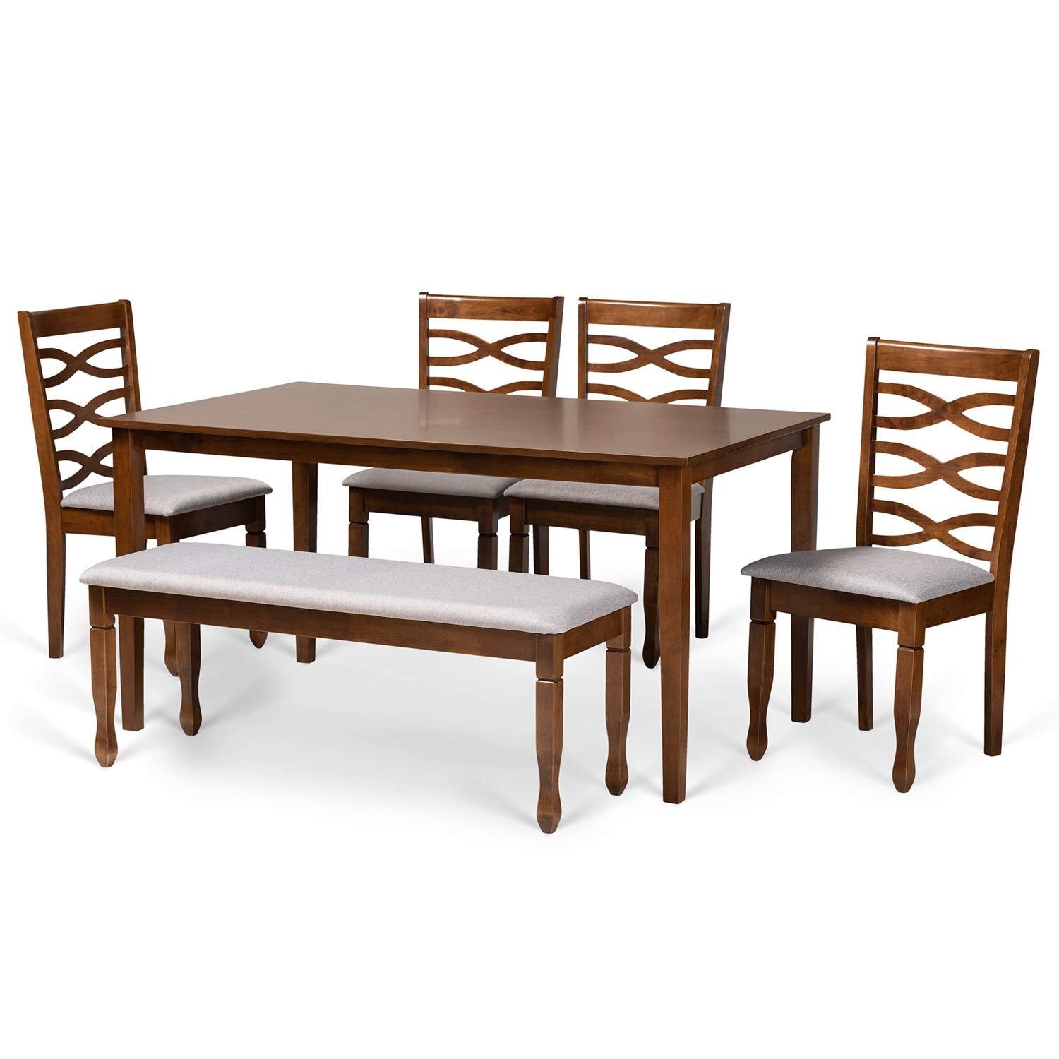 Baxton Studio Lanier Modern and Contemporary Grey Fabric Upholstered and Walnut Brown Finished Wood 6-Piece Dining Set